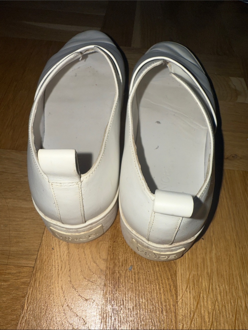 Vince White Leather Slip-On Loafers with Heel Tab - Picture 5 of 5